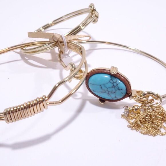 Revolve NWT Roxanne Assoulin Gold Bracelet Tassel and Turq Stone Bangle Set 3 - Picture 14 of 16